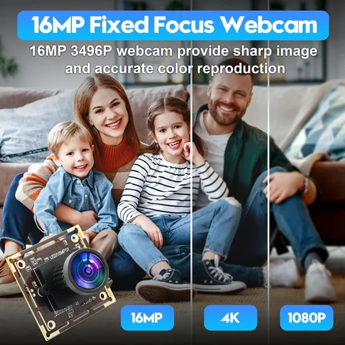Vista 2 de Módulo de cámara USB de 16 MP, gran angular de 110 grados sin distorsión, Ultra HD 3496P, Plug and Play, compatible
