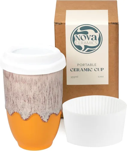 Vista 14 de NOVA CERAMICS Taza de viaje – Taza de viaje de cerámica con tapa – Taza de café de viaje única para llevar – Vaso de café apto para microondas