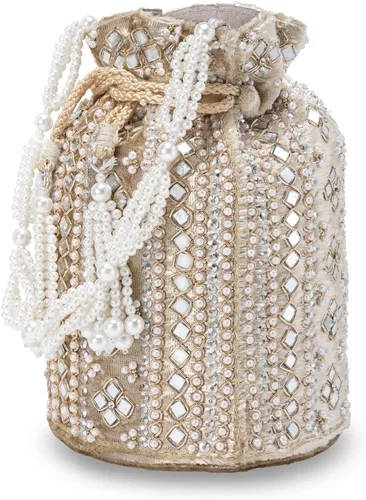 Vista 9 de Aheli Indian Potli - Bolso de noche para mujer, bolso de mano étnico para novia con cordón