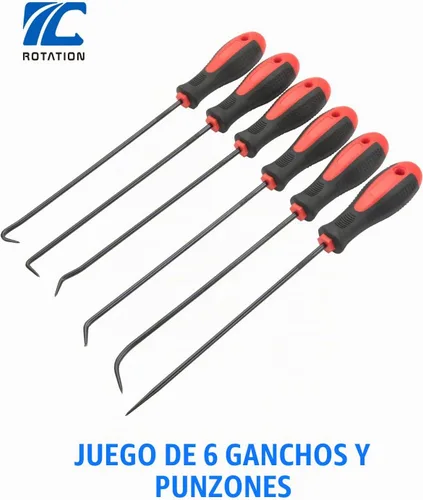Vista 2 de ROTATION Juego de ganchos y púas de precisión extralargos, juego de 6 piezas, eje de acero al cromo vanadio, para quitar mangueras y juntas 6 piezas