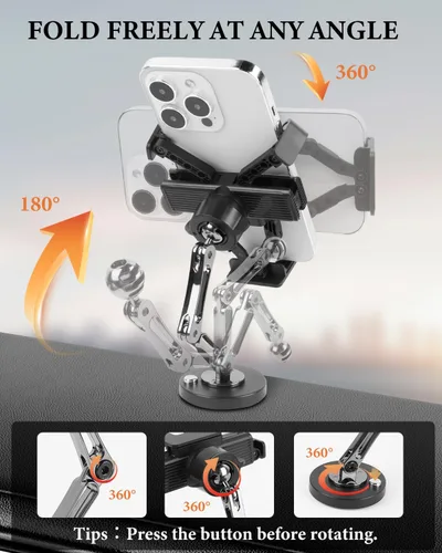 Vista 4 de Gravity Lock - Soporte de teléfono de doble brazo para automóvil con rotación de 360° y protección de silicona, soporte plegable universal