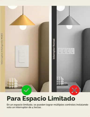 Vista 7 de MOES Matter-WiFi - Interruptores de luz inteligentes, requiere cable netural, interruptor de un solo polo de 2.4 GHz, compatible con Alexa Google