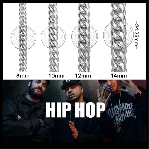 Vista 6 de Cuban Chain Necklace for Men Women 18k Silver Gold Stainless Steel Cuban Chains 8mm 10mm Width Fashion Hip Hop Jewelry