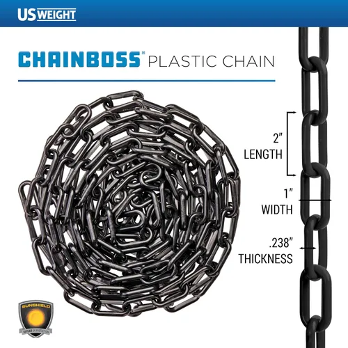Vista 2 de US Weight (Fabricado en EE. UU.) Cadena de seguridad de plástico negro de 2" x 10 pies con tecnología SunShield resistente a los rayos UV