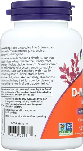 Vista 5 de Now Foods D-manosa, 120 cápsulas 500 mg (paquete de 3)