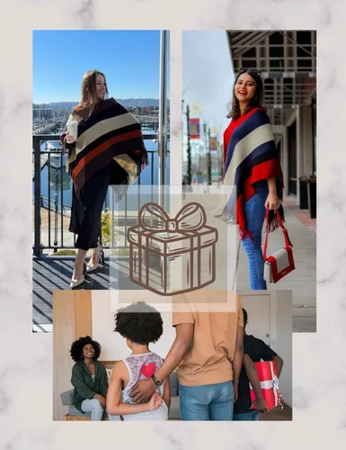 Vista 6 de Suéter tipo poncho a rayas para mujer, estilo casual, chal con flecos versátiles