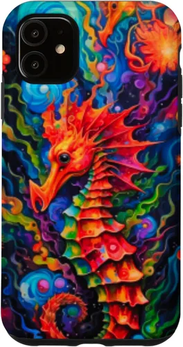 Vista 8 de Funda para iPhone 14 Plus Seahorse Coastal Colorful Ocean Life Art Aquarium Lover Case