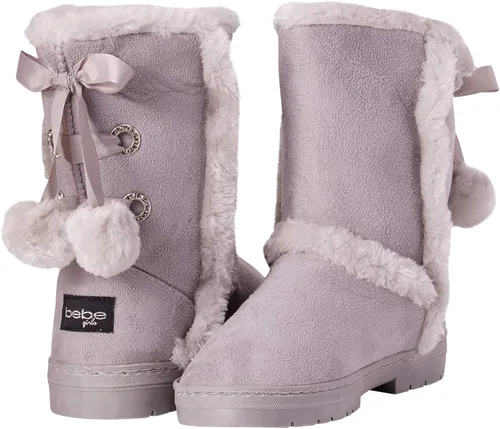 Vista 5 de bebe Girls Fur Trim Winter Boots with Back Lace Pom-Poms (ToddlerLittle GirlBig Girl)