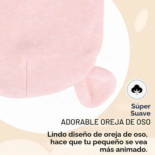 Vista 3 de Bamery Gorro de hospital para niñas recién nacidas, grueso, lindo, oso, de algodón, para 0-6 meses Blanco+albaricoque Rosa+púrpura+gris