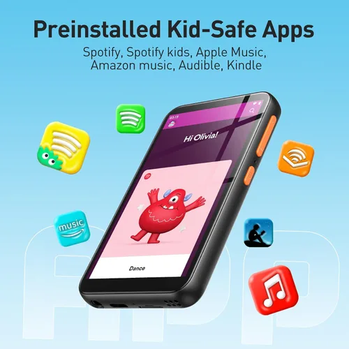 Vista 3 de Reproductor MP3 AGPTEK de 80GB para niños con Bluetooth y WiFi, T07S Reproductor de música de 4'' con controles parentales, Spotify Kids, hasta