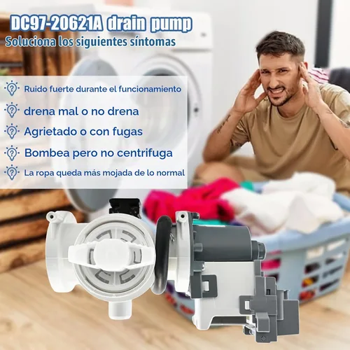 Vista 5 de DC97-20621A, DC97-20621C, DC97-17999N Conjunto de bomba de drenaje (OEM) Compatible con lavadora Samsung (algunos modelos), número de reemplazo