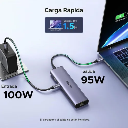 Vista 3 de UGREEN Revodok - Hub USB C 6 en 1 con adaptador Gigabit Ethernet, carga PD de 100W, HDMI 4K, puertos de datos USB A compatibles con Mac M1, M2, M3