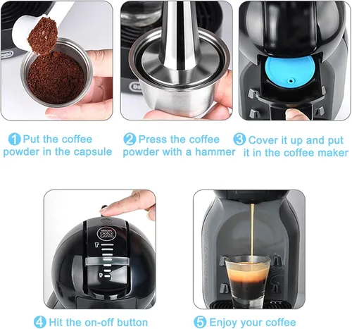 Vista 4 de Taza de filtro de cápsula de café de acero inoxidable recargable - Cápsula de café reutilizable para Dolce Gusto