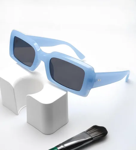 Vista 4 de Lentes de sol de moda para mujeres y hombres, lentes de sol de los años 90, marco rectangular azul, naranja, amarillo