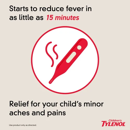 Vista 5 de Tylenol para niños masticables con 160 mg de acetaminofeno, analgésico y reductor de fiebre para síntomas de resfriado y gripe en niños, dolor