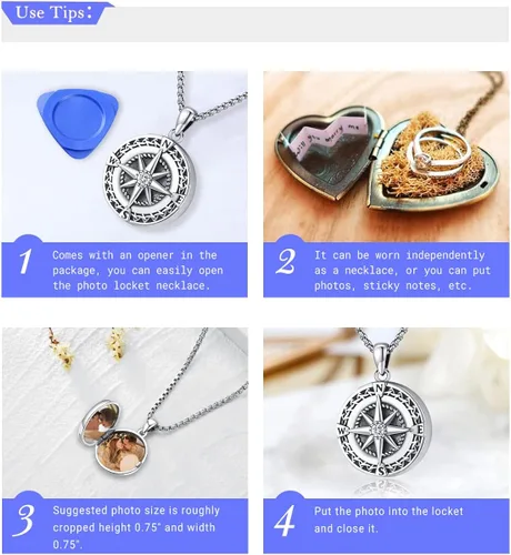 Vista 5 de Eusense - Collar con medallón de plata de ley 925 con forma de corazón y alas de ángel, madre e hijo, árbol de la vida, flor, celta, águila