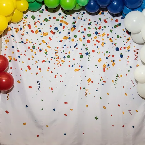 Vista 7 de Telón de fondo de cabina de fotos de feliz cumpleaños, decoración de fiesta de confeti colorido para niños y adultos (6 x 6 pies)