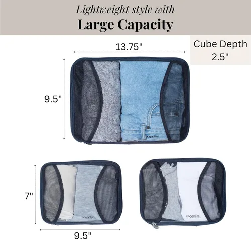 Vista 4 de Baggallini Juego de 3 cubos de compresión - Cubos de compresión ligeros para viajes, Azul marino francés, Talla única