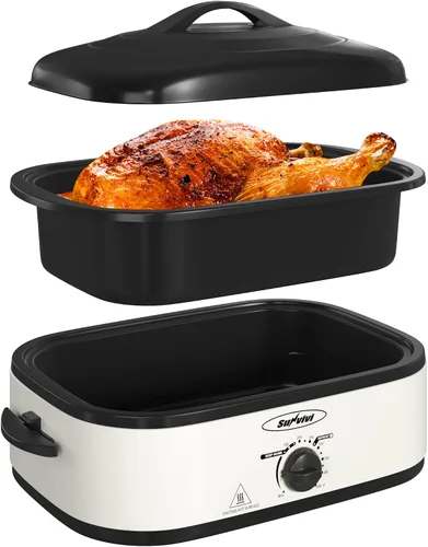 Vista 9 de Sunvivi Horno asador de 14 cuartos de galón, horno asador eléctrico de cocción lenta con tapa autohilvanado, tostadores de pavo con sartén y estante