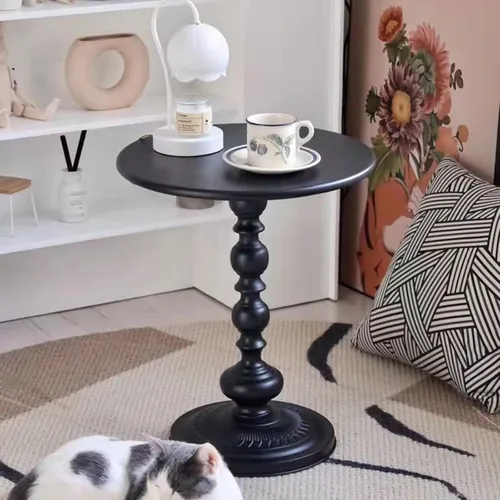 Vista 7 de Elegante mesa auxiliar redonda vintage con elegantes columnas romanas, construcción de metal resistente, perfecta para café, final, té o uso de ocio