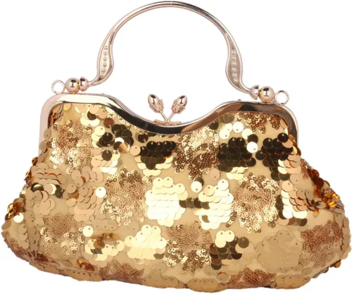 Vista 2 de las mujeres bolso lentejuelas Noche Bolso Boda Cocktail Party embrague cartera, Dorado, Talla libre