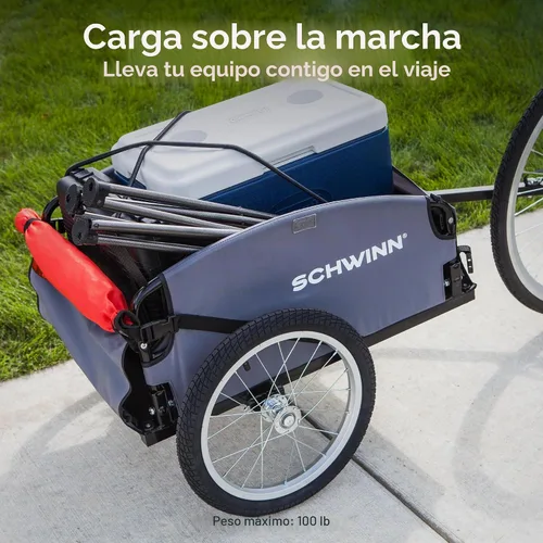 Vista 2 de [Usado] Schwinn Remolque para bicicleta de carga Day Tripper, marco plegable, ruedas de liberación rápida, rojo / gris