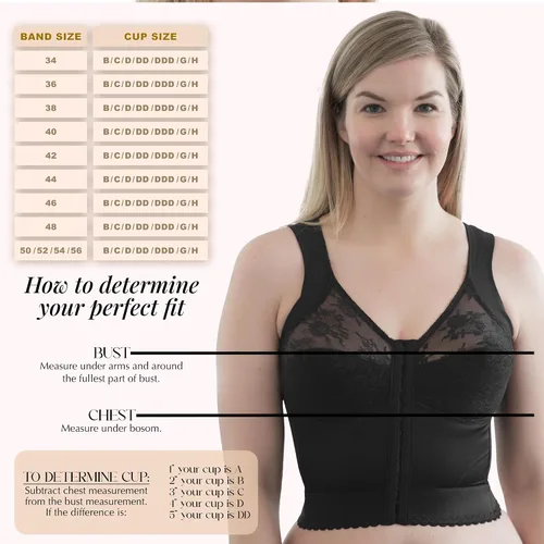 Vista 3 de Front Closure Longline Bra 9603 Made in USA Wire-Free Comfort w/Back Support Soft Cups Everyday Confidence 34B–58H Negro
