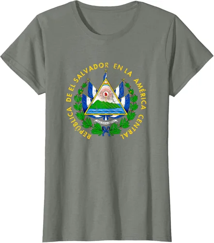 Vista 16 de Escudo de armas de El Salvador Salvadoran Distressed Design T-Shirt