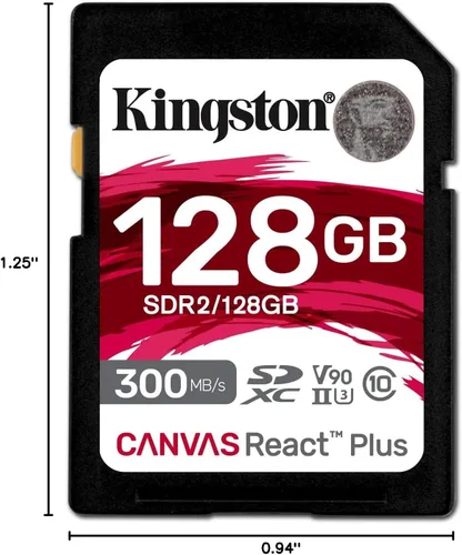 Vista 6 de Kingston Canvas React Plus Tarjeta SD de 128 GB SDXC UHS-II 300R/260W U3 V90 Full HD/4K/8K SDR2/128GB Clase 10, 300 MB por lectura S, 260