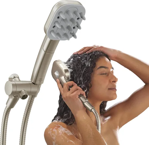 Vista 11 de Cabeza de ducha manual Delta VersaCurl para desenredar el cabello rizado con 3 insertos de cepillo para definir rizos incluidos, ducha de mano