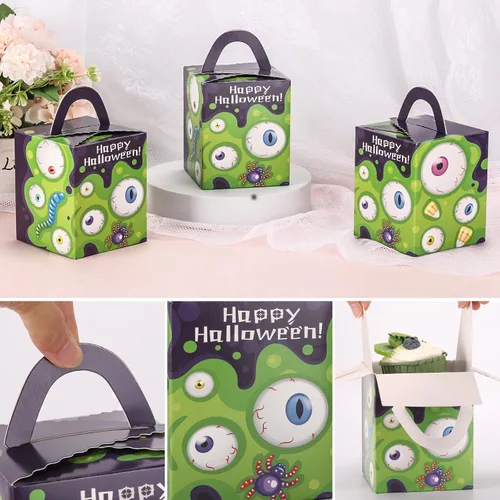 Vista 2 de acDesign 50 cajas para cupcakes de Halloween, cajas individuales para cupcakes con asa, ventana transparente, cajas individuales para cupcakes