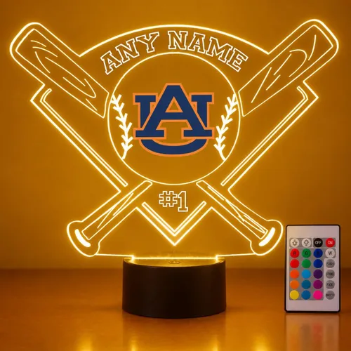 Vista 13 de Espejo Magic Gifts - Lámpara de luz nocturna personalizada de Auburn University (AU) Tigers para casco de fútbol con control remoto, nombre AU-Casco