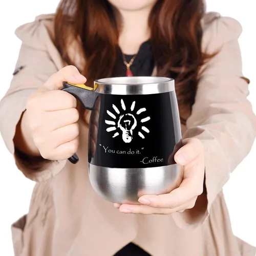 Vista 6 de Taza de café autoagitable – Taza de acero inoxidable de mezcla automática – Para remover tu café, té, chocolate caliente, leche, batido