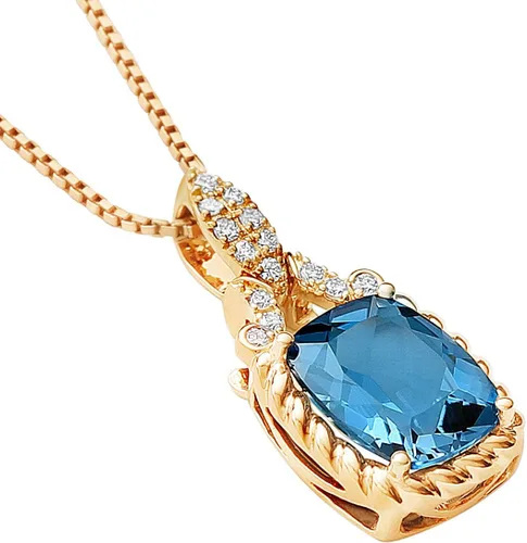 Vista 3 de Peora London - Colgante de topacio azul y diamante cultivado en laboratorio en oro rosa de 14 quilates, corte cojín, 3,61 quilates en total