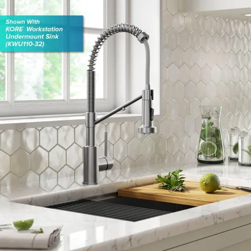 Vista 3 de Kraus Bolden 2-en-1 Grifo de cocina de estilo comercial con filtro de agua monomando extraíble para ósmosis inversa o sistema de filtración de agua