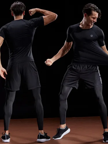 Vista 4 de NELEUS Paquete de 3 camisetas de entrenamiento de capa base de compresión atlética para hombre