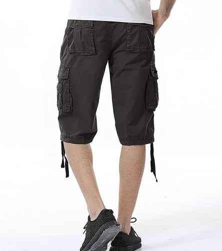 Vista 4 de Pantalones cortos cargo de camuflaje para hombre de ajuste relajado con múltiples bolsillos de algodón
