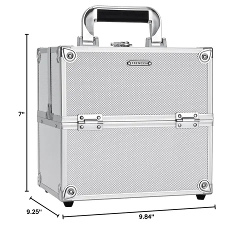 Vista 10 de FRENESSA Estuche de Tren para Maquillaje, Caja Organizadora de Cosméticos Portátil con Candado, Estuche de Viaje para Maquillaje con 4 Bandejas