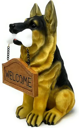 Vista 6 de Nature's Mark Estatua de cachorro de perro Cocker Spaniel con letrero de bienvenida reversible y letrero de marcha de resina, decoración de jardín