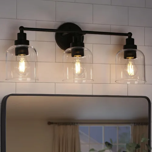 Vista 9 de KSANA Lámparas de baño, 2 luces doradas para tocador sobre espejo con pantalla de vidrio sembrado, accesorios de luz de baño dorados, bombilla E26