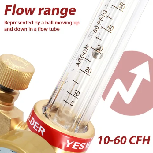 Vista 6 de HTP Argon CO2 Mig Tig Medidor de flujo 0-4000 PSI regulador de nitrógeno medidor de flujo 10-60CFH Regulador de argón ajustable Medidor de flujo