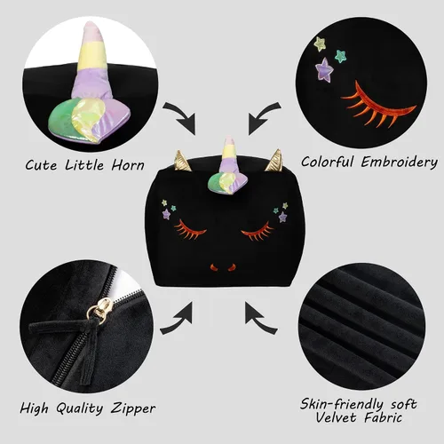 Vista 2 de Sillones puf de unicornio negro, ideas de almacenamiento de animales de peluche para decoración de habitación de niñas, soporte y organizador