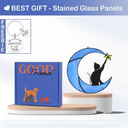 Vista 3 de COMFYROOM Atrapasoles para colgar en la ventana de vitral, regalo para amantes de los gatos para mujeres, regalos conmemorativos de gatos por
