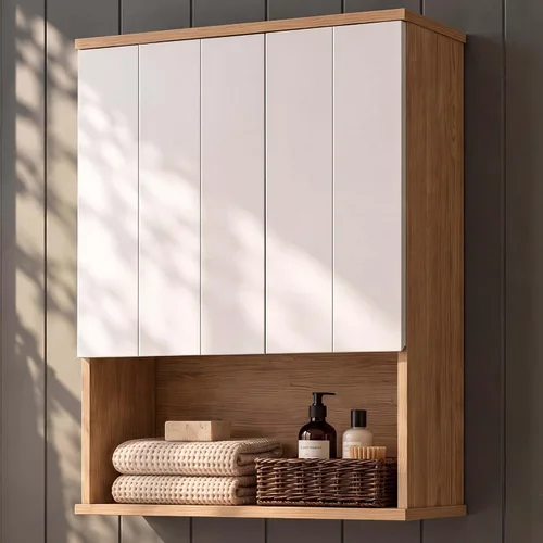 Vista 11 de Mueble de pared para baño, 24 "x 30", puertas de listones de bambú Negro-1