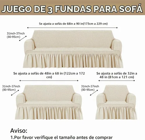 Vista 2 de Fanfanwin Juego de fundas de sofá de 3 piezas para cojines de sofá, duraderas, lavables, de alta elasticidad, fundas de sofá con falda para sofá