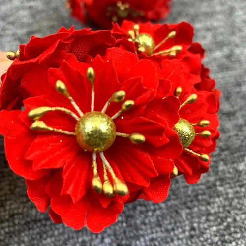 Vista 4 de Wnvivi 120 flores de Pascua de Navidad, 4.7 pulgadas, flor de pascua roja de 4.7 pulgadas, adornos de árbol de Navidad, adornos de flores de pascua
