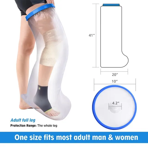 Vista 2 de Protector de pierna completa azul para adultos, reutilizable, 100% impermeable, para ducha, sellado hermético para piernas completas, mantiene