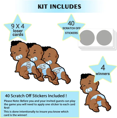 Vista 2 de Tarjetas de juego para rascar para baby shower, boletos de lotería afroamericana de 40 formas para juegos de fiesta, con las mejores ideas para 002
