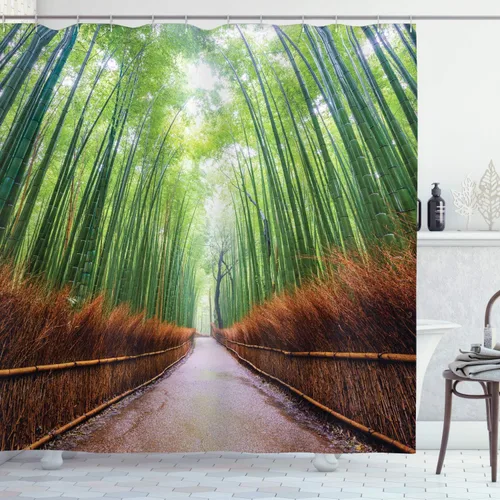 Vista 139 de set de cortina para baño decorativa de tela de poliéster con ganchos