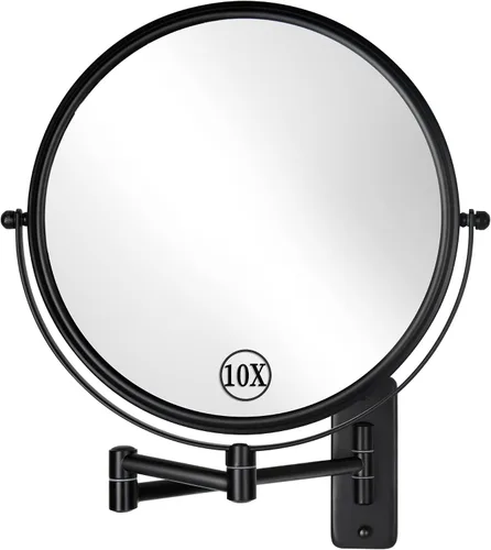 Vista 10 de Espejo de maquillaje iluminado recargable de 9 pulgadas, espejo de aumento de doble cara 1X/10X con 3 luces de color regulables, espejo de baño